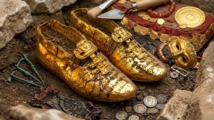 Mezarından içinden altın ayakkabı çıktı! 1500 yıllık keşif şoke etti...