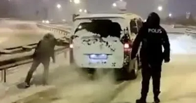 Polis ekipleri karda da vatandaşın yanında! İterek kurtardılar | Video