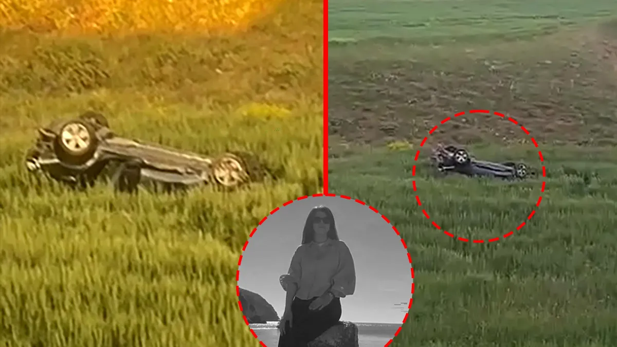 Erzurum'da düğün yolunda meydana gelen trafik kazasında hurdaya dönen otomobil ve olay yeri incelemesi yapan ekipler.