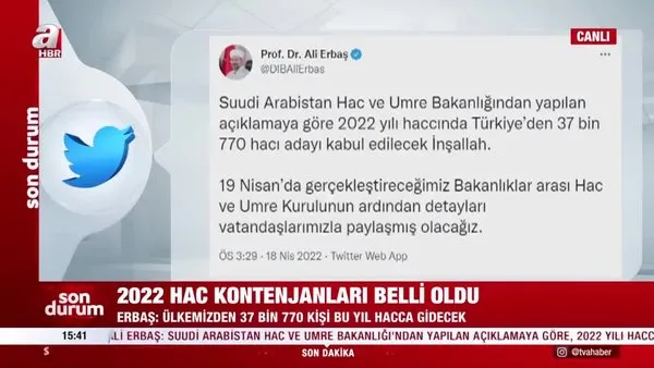Son Dakika: Diyanet İşleri Başkanı Erbaş'tan flaş açıklama! 2022 yılında Hacca kaç kişi gidecek? | Video