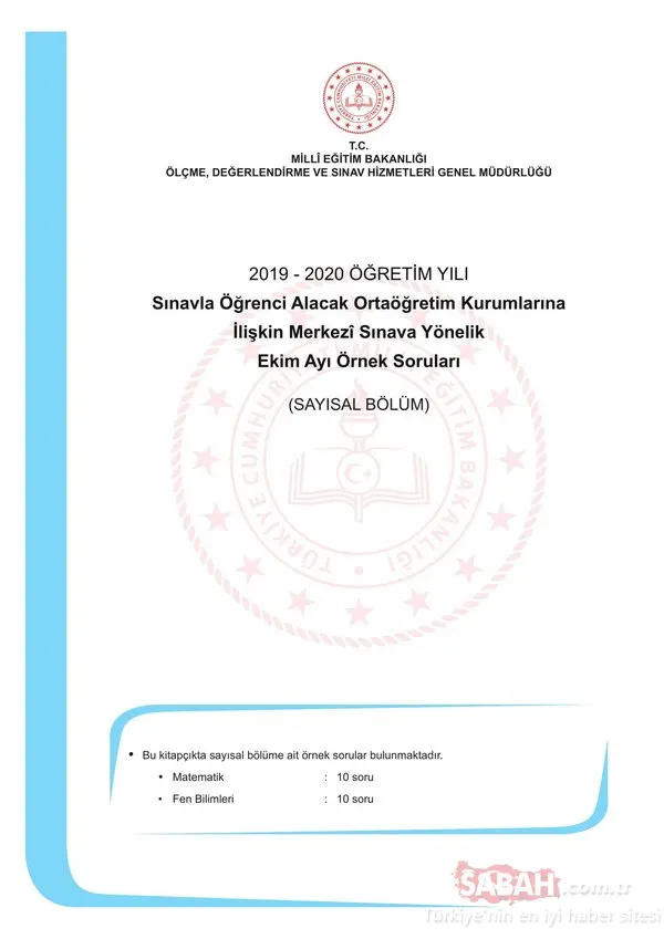 LGS örnek sorular 2020 yayınlandı! Ekim ayı LGS sözel ve sayısal örnek soru kitapçığı burada!