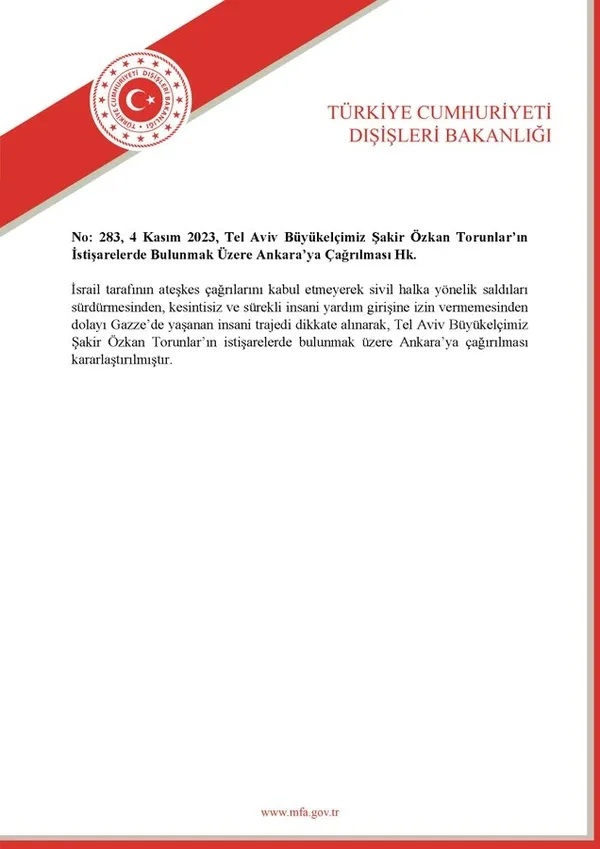 Son dakika haberi: Dışişleri duyurdu: Türkiye'nin Tel Aviv Büyükelçisi istişarelerde bulunmak üzere Ankara'ya çağrıldı