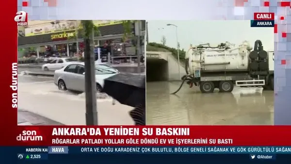 Son Dakika: Ankara'da yeniden su baskını... Rögarlar patladı, yollar göle döndü | Video