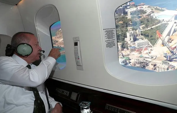 Erdoğan helikopterden Yassıada'daki çalışmaları inceledi