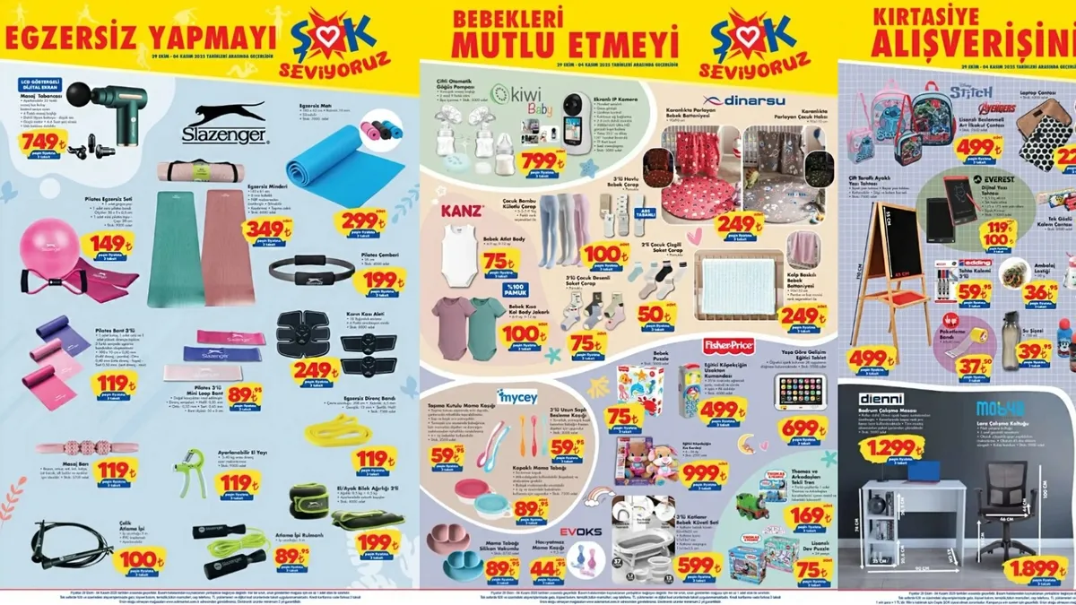 ŞOK AKTÜEL HAFTA SONU FIRSATLARI! ŞOK aktüel 1-4 Kasım kataloğu: pilates ekipmanları, bebek kamerası,suluklar...