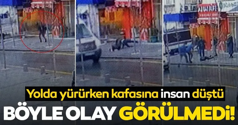 Son dakika: İstanbul’da inanılmaz olay! Yolda yürürken kafasına insan düştü!
