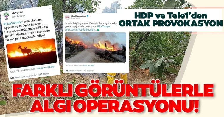 HDP ve Tele1'den Lice'deki yangında ortak provokasyon! Farklı görüntülerle algı operasyonu