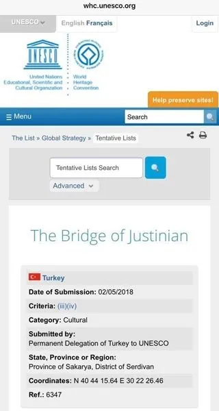 Justinianus Köprüsü UNESCO Dünya Mirası Geçici Listesi’nde