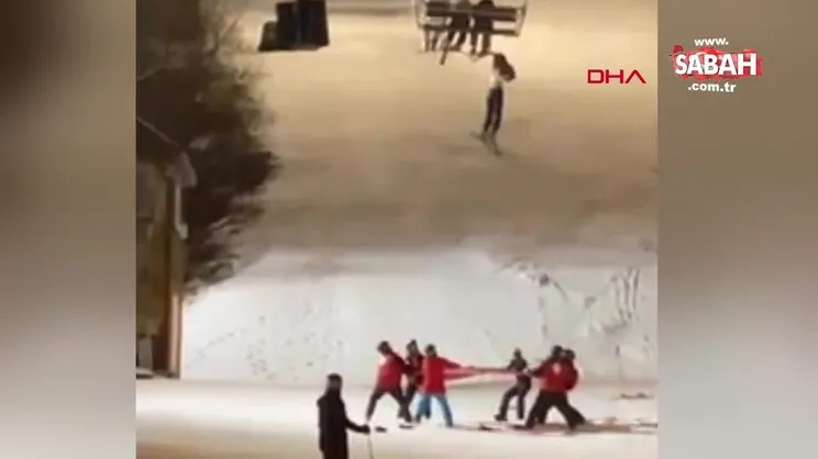 ABD'de havada asılı kalan kadın kayakçı kamerada | Video