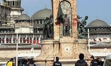 Son dakika: Taksim Cumhuriyet Anıtına sprey boya ile yazı yazan şüpheli yakalandı