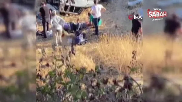 Polis memuru ve ailesinin içerisinde bulunduğu araç tarlaya uçtu: 1 ölü, 4 yaralı | Video