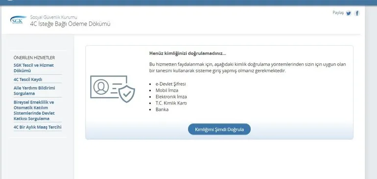 e devlet uzerinden 4c hizmet dokumu