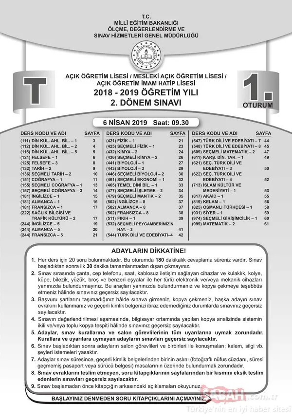 AÖL soruları ve cevapları 2019 yayınlandı! 6-7 Nisan MEB Açık Lise AÖL sınav soruları ve cevapları!