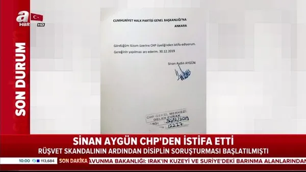 İşte Sinan Aygün'ün CHP'den istifa dilekçesi!