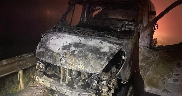 Destici’nin kaza yapan aracını taşıyan çekici yandı
