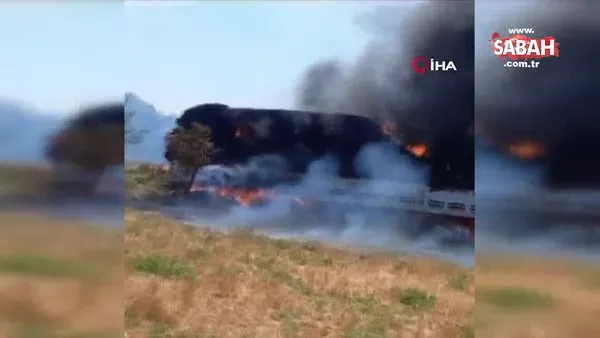 İzmir'de saman yüklü tır alev alev böyle yandı | Video