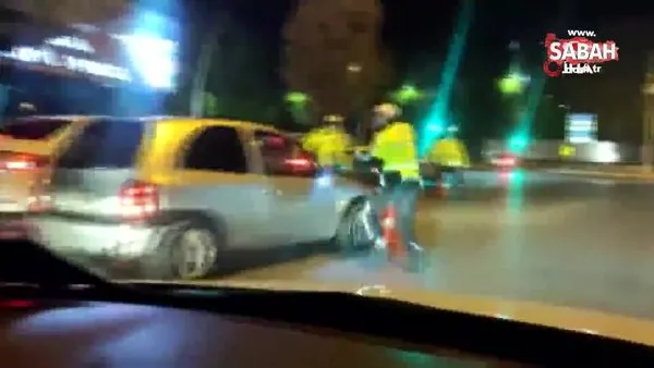 Ehliyetsiz sürücü, aracını polis ekiplerinin üzerine sürerek kaçtı | Video