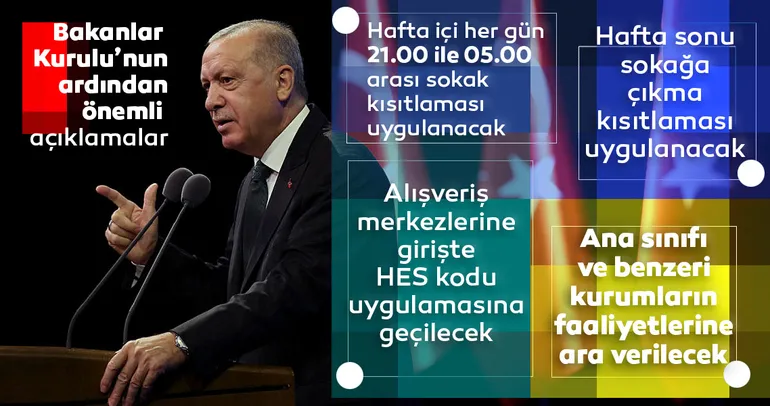 Son dakika haberi: Başkan Erdoğan Bakanlar Kurulu sonrası açıkladı! Hafta içi uygulanacak sokak kısıtlaması belli oldu