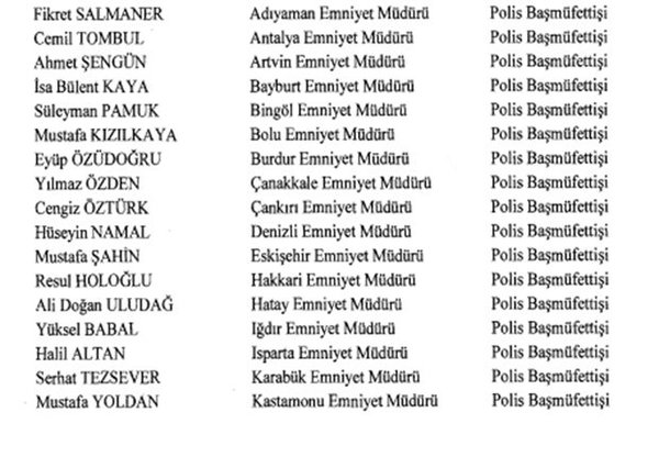 Emniyetteki yeni görevlendirmelerin tam listesi