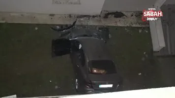 Ankara’da ilginç kaza: Kontrolden çıkan otomobil binanın 3’üncü katına çarptı