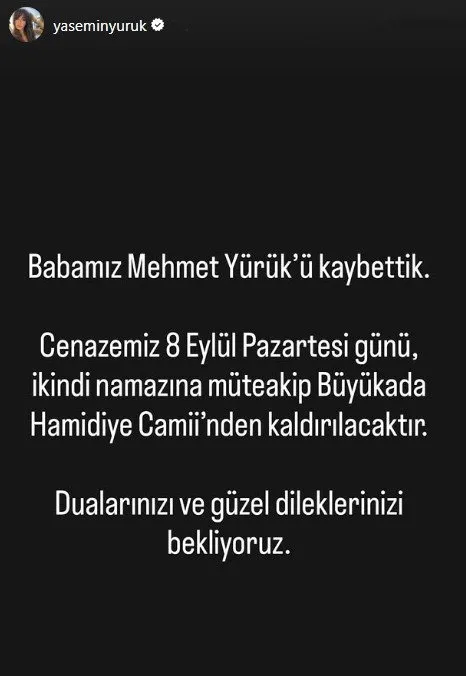Yasemin Yürük’ün en zor günü! Babasını kaybettiğini duyurdu