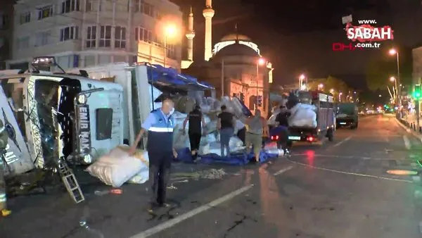 İstanbul Fatih'te kumaş yüklü kamyon devrildi: 1 yaralı