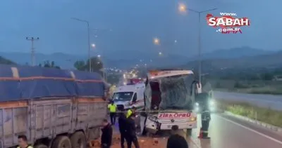 Yolcu otobüsü kamyona çarptı: 1 ölü, 9 yaralı | Video