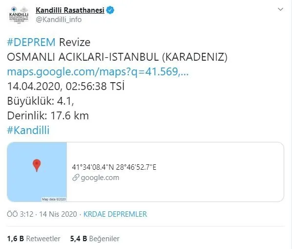 Istanbul Da Gece Yarisi Deprem Oldu Kandilli Den Son Dakika Aciklamalari Pes Pese Geliyor Depremin Siddeti 4 1 Son Dakika Haberler