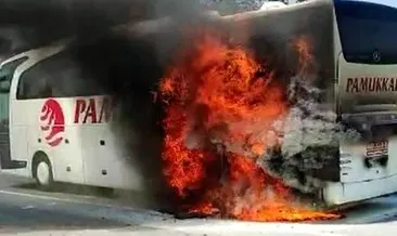 Seyir halindeki yolcu otobüsünde yangın çıktı! #denizli