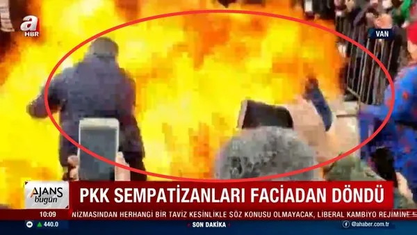 Van'da PKK sempatizanları Nevruz ateşi yakmaya çalışırken alevler içinde kaldı | Video