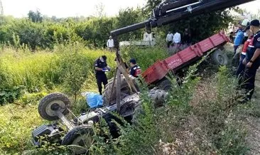 Traktör şarampole yuvarlandı; 1 ölü, 1 yaralı
