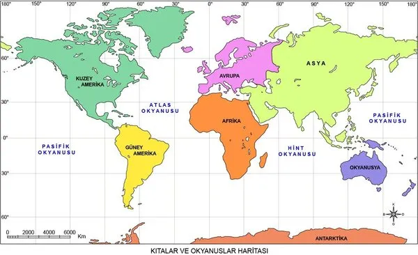 Dünya Kıtalar Haritası - Kıta Sınırlarını Gösteren Dünya Kıta Haritası