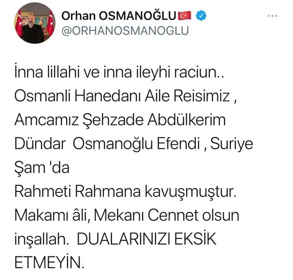 https www sabah com tr yasam 2021 01 18 osmanli hanedani aile reisi abdulkerim dundar osmanoglu vefat etti