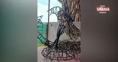 Atık odun parçalarını sanat eserine dönüştürdü | Video