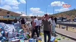 Skandal görüntüler! İşgalci İsrailliler, Filistin’e gönderilen yardım malzemelerini parçaladı