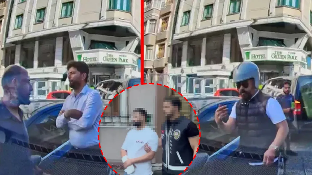 Beyoğlu'nda yol kavgası sırasında çekilen araç kamerası görüntüsü