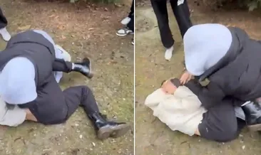 Liseli kızların parktaki kavgası kamerada! Yerden kalkamayan arkadaşlarını dakikalarca darbettiler #bolu