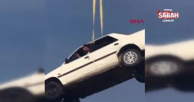 Antalya’da vince bağlı 30 metre yükseklikteki otomobilde tehlikeli çekim | Video