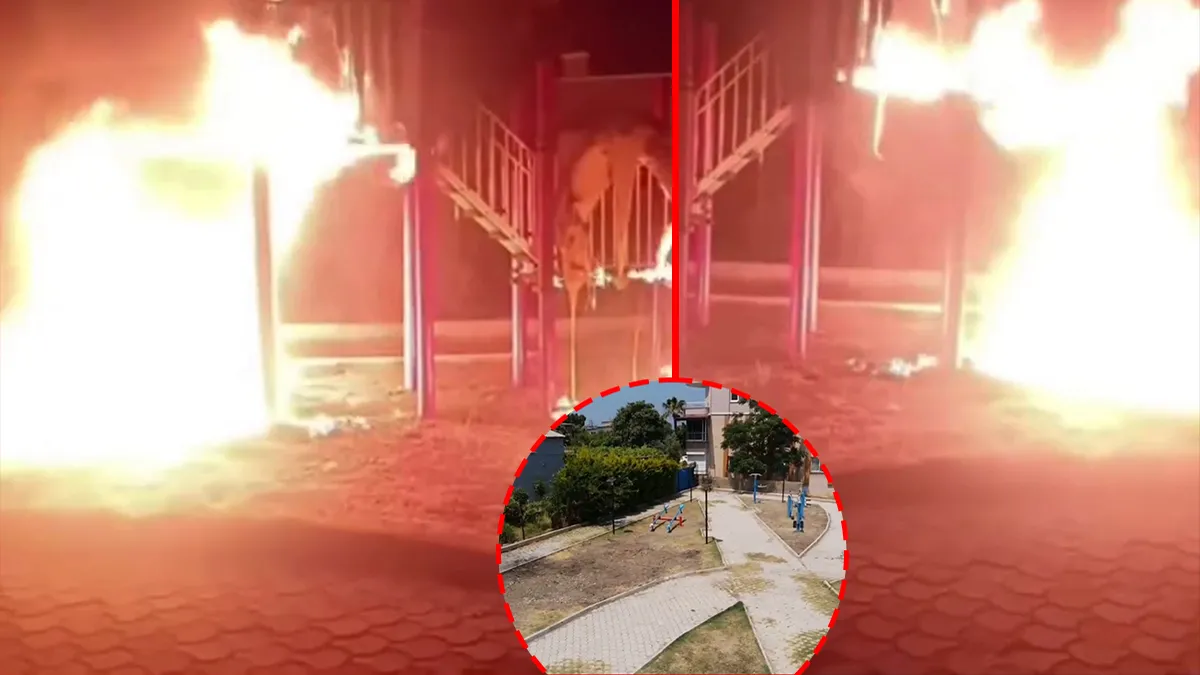 Hatay'ın Arsuz ilçesinde kundaklanan çocuk parkı ve zarar gören oyun ekipmanları