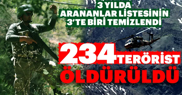 234 terörist öldürüldü! 3 yılda arananlar listesinin 3’te biri temizlendi