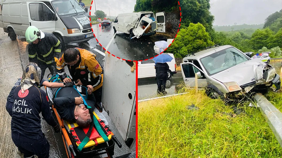 Ordu Ünye'de meydana gelen zincirleme trafik kazasında polis ve sağlık ekipleri olay yerinde.