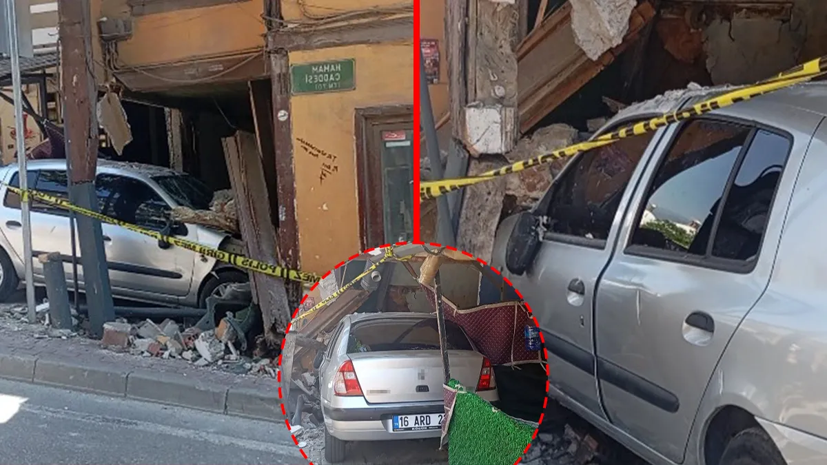 Bursa’da faciaya ramak kala! Kontrolden çıkan araç 3 katlı eve daldı Bursa’da faciaya ramak kala! Kontrolden çıkan araç 3 katlı eve daldı