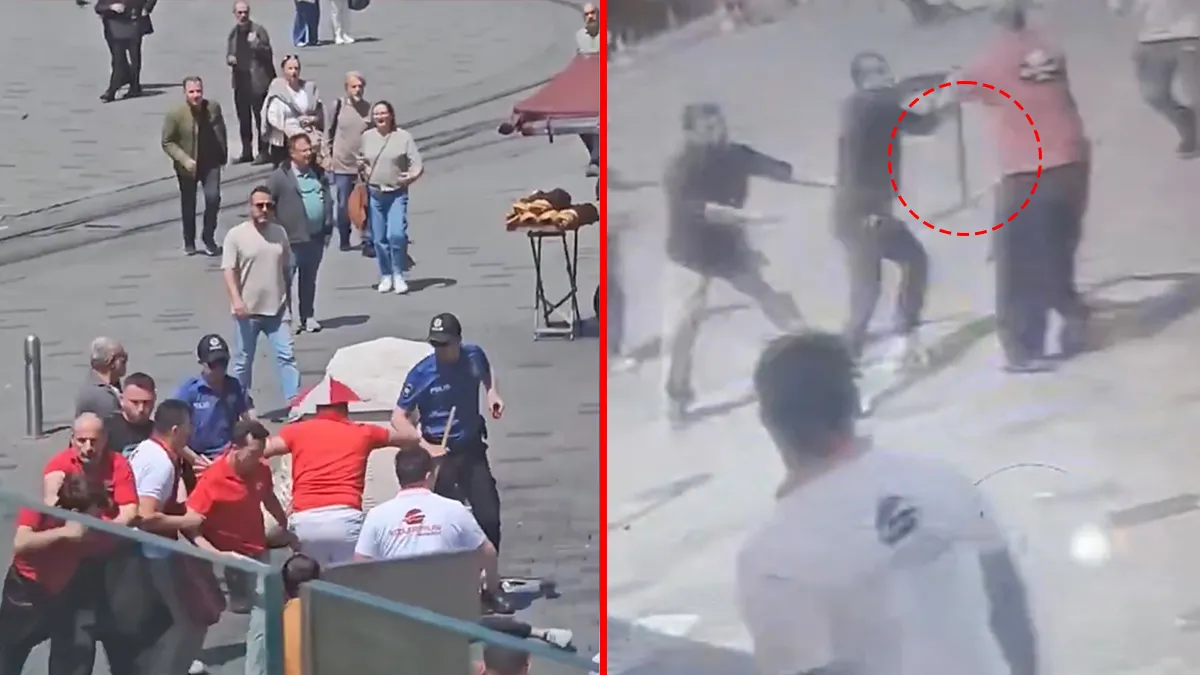 Taksim’de ortalık savaş alanına döndü! Esnafa kazmayla saldırdılar: Tekmelerin havada uçuştuğu kavga anbean kamerada! Taksim’de ortalık savaş alanına döndü! Esnafa kazmayla saldırdılar: Tekmelerin havada uçuştuğu kavga anbean kamerada!