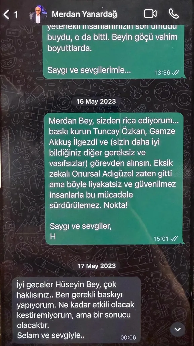 Hüseyin Gün’den Merdan Yanardağ’a talimat! Whatsapp mesajları ortaya çıktı! Baskı kurun! o vasıfsızlar görevden alınsın