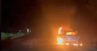 Yola düşen taşı fark etmeyen elektrikli otomobil kül oldu #tunceli