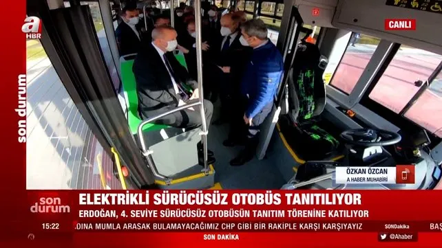 Son dakika haberi: Başkan Erdoğan ilk elektrikli sürücüsüz otobüsü test etti | Video
