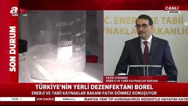 Son dakika: Enerji ve Tabii Kaynaklar Bakanı Dönmez, yerli dezenfektan BOREL'i canlı yayında tanıttı | Video