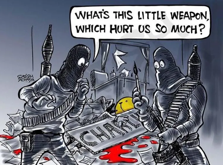 Karikatüristler Paris’teki kanlı saldırıya tepki gösterdi
