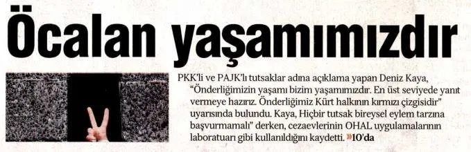 PKK’nın kapatılan gazetesinden skandal manşet ve haberler!