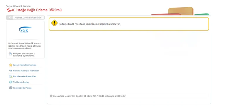 e devlet uzerinden 4c hizmet dokumu